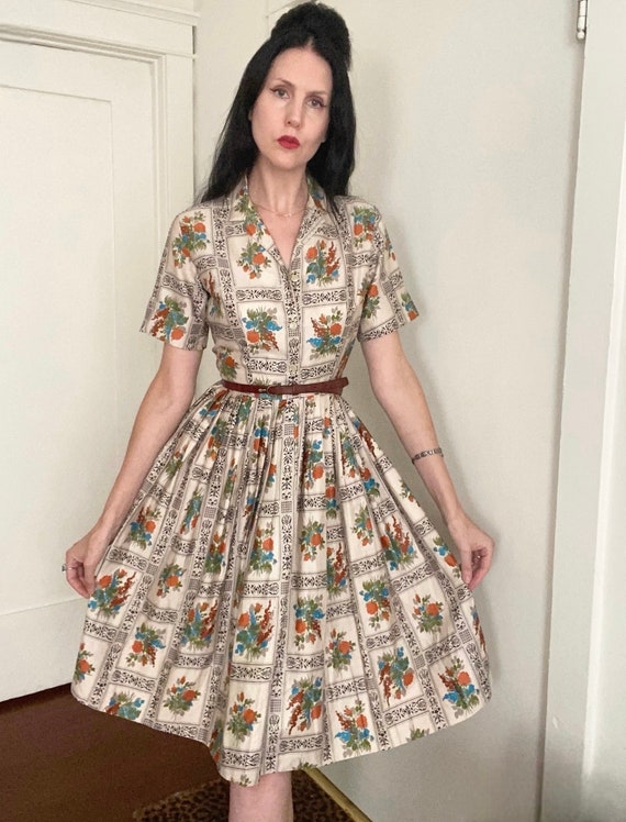 60's Framed Floral Print Brushed Cotton Shirtwaist Day Dress - Etsy Canada