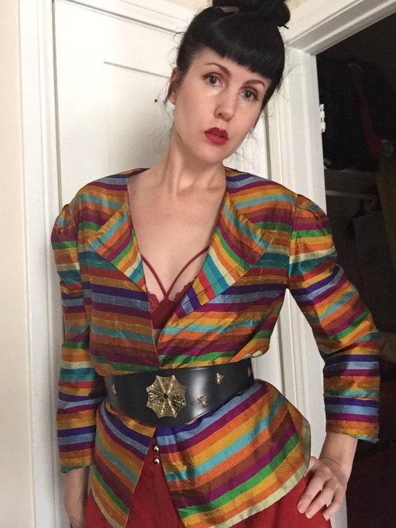 Vintage Rainbow Stripe Raw Silk Jacket