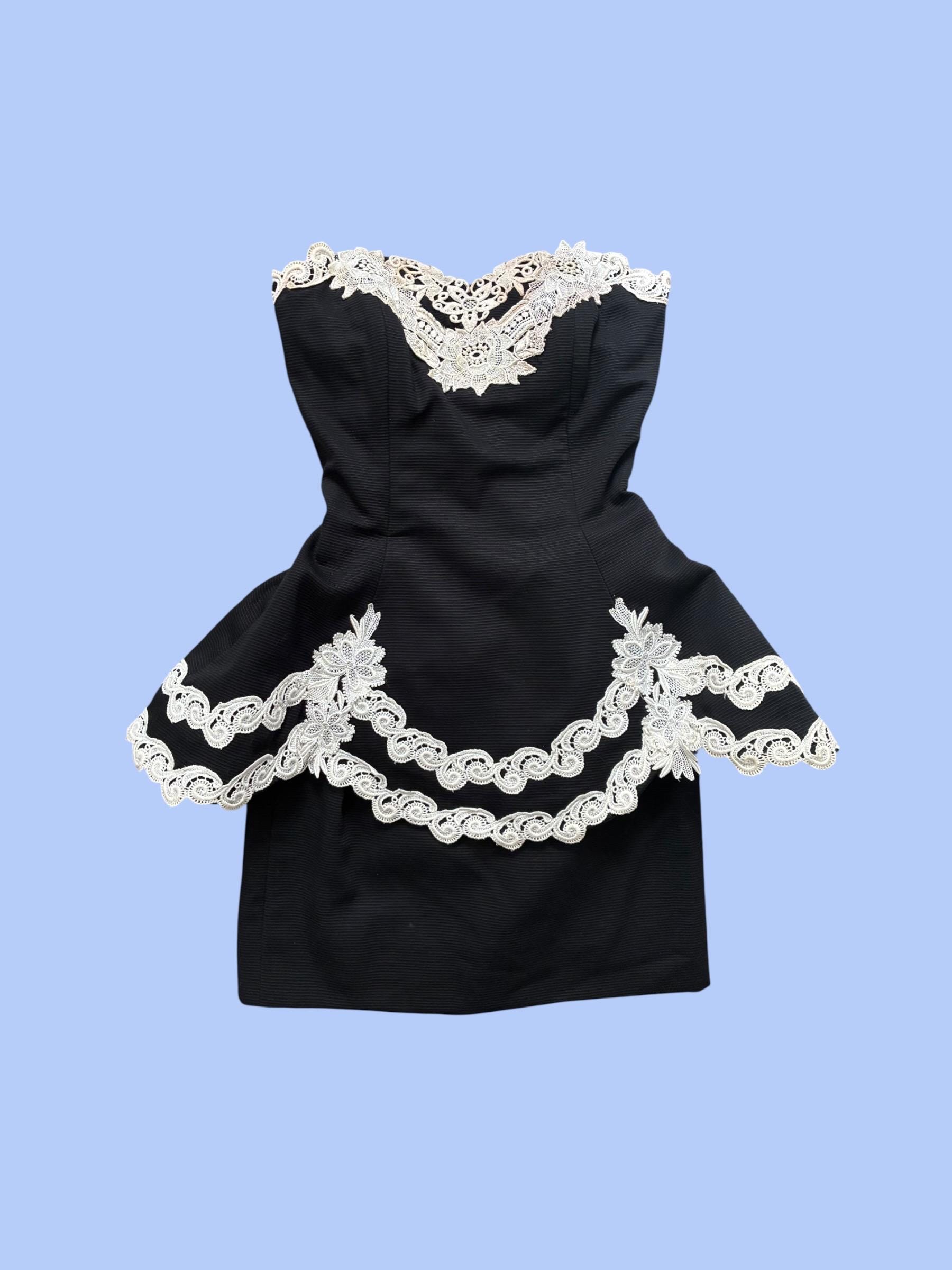 open lace back dress Evening Peplum Belted Dress Black main image 0