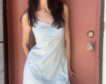 60’s Powder Blue Slip with Lace Shelf Bust