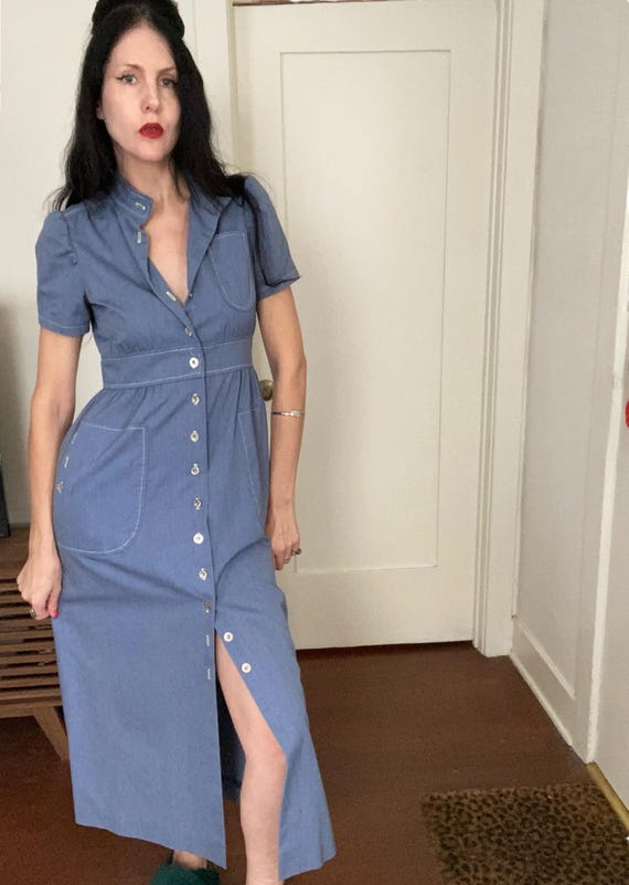 70's Button-Down Chambray Maxi-Dress by David Warren