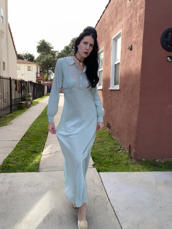 30’s Powder Blue Silk Nightgown with Lace Detaili… - image 1