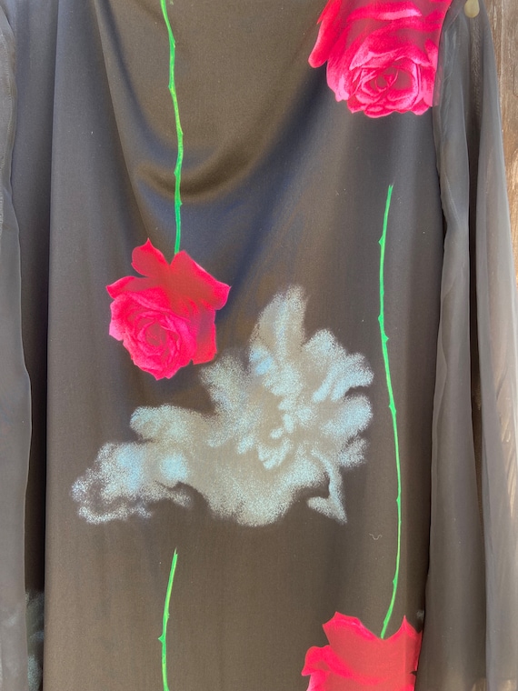 70’s Floating Rose Surrealist Print Maxi Dress wi… - image 7