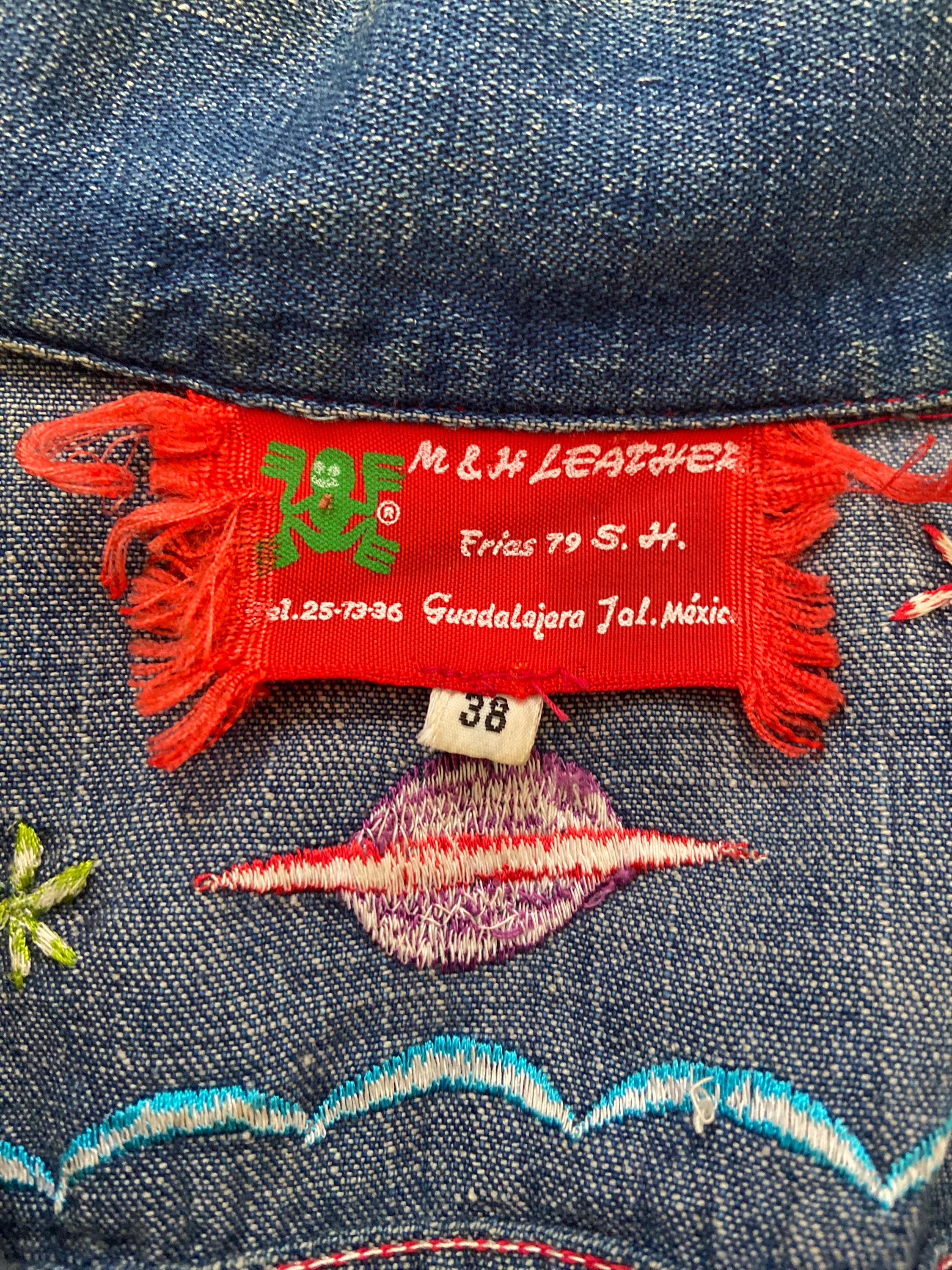 70年代/80年代風の天体刺繍入りウエスタンスタイルデニムジャケット 