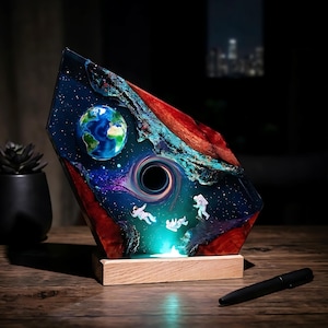 Astronaut Galaxy Epoxy Harz Lampe - Weltraum Nacht Lichter, Astronaut & Erde Nachtlicht, Schwarzes Loch Weltraum LED Lampe, Geschenk für Ihn