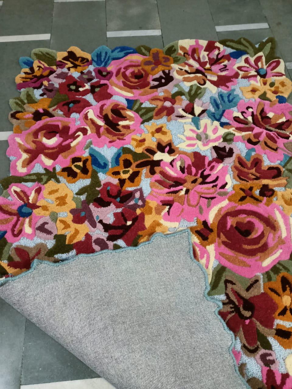Hand Tufted Floral Wool Area Rug – Multicolor Bloom Garden Carpet for ...