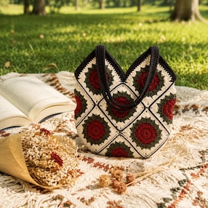 Sunflower Crochet Tote Bag Kit, Granny Square Craft with Video Tutorial,Cottagecore Granny Square Crochet Tote Bag