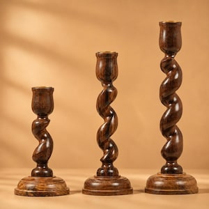 Ensemble de 3 bougeoirs en spirale en bois fabriqués à la main