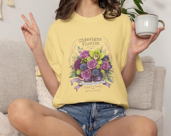 Koszulka z kwiaciarnią CDesigns | Koszulka z ilustracją przytulnego sklepu | Bukiet prezentowy z motywem roślinnym