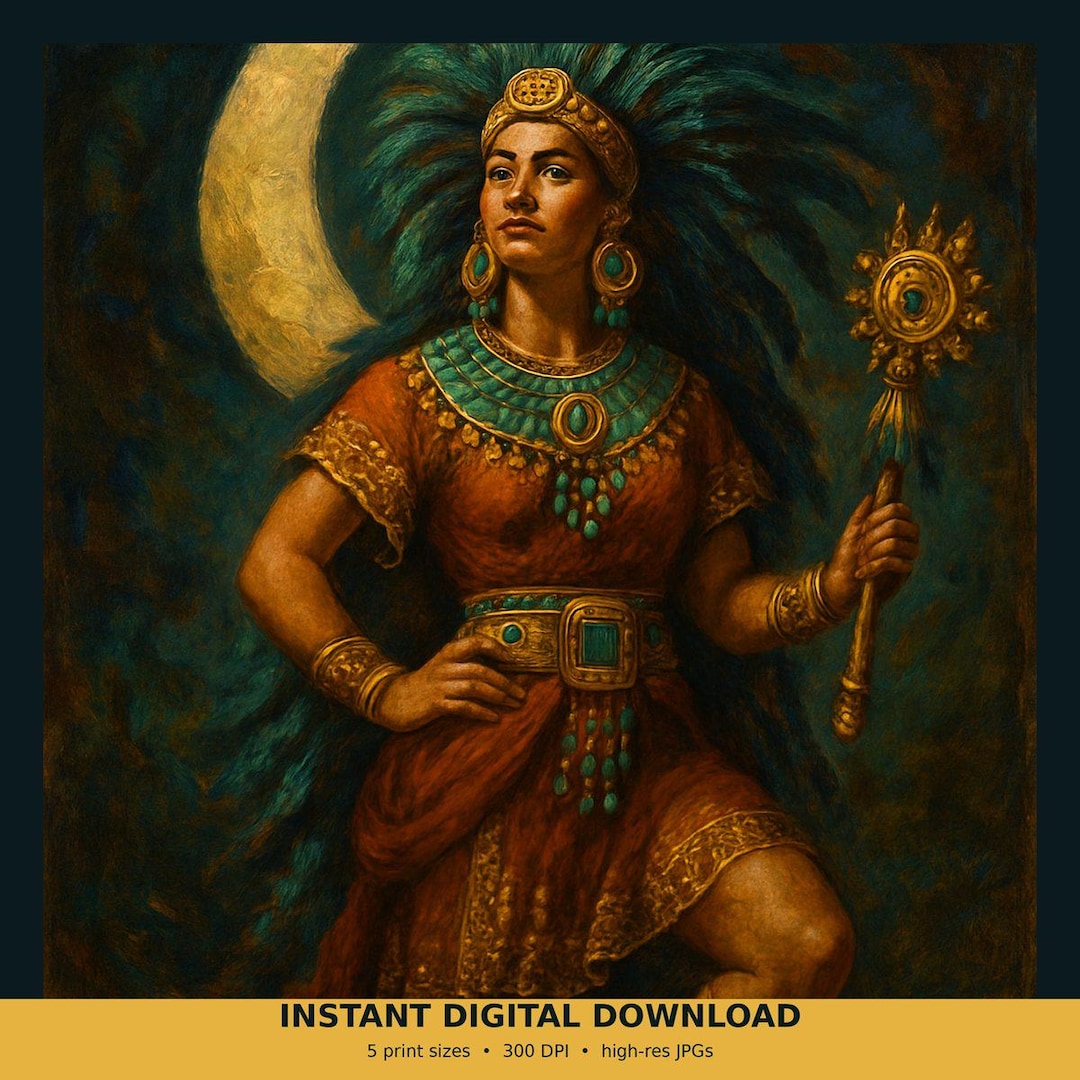Coyolxauhqui Moon Goddess | Aztec Celestial Wall Art | Mesoamerican ...