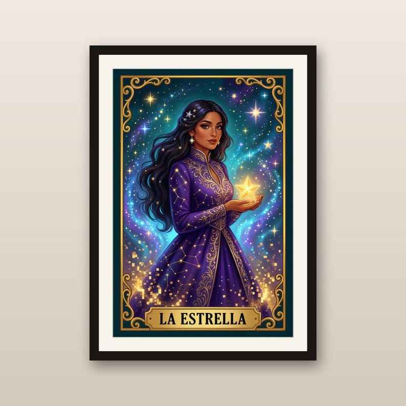 Ensemble d'impressions trio céleste Loteria | La Sirena La Luna La Estrella | Pixel Art Latina Bruja | Art populaire mexicain | Art mural en téléchargement numérique image 4