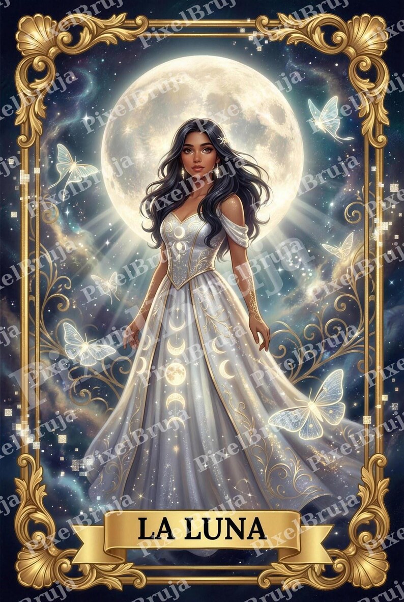 Ensemble d'impressions trio céleste Loteria | La Sirena La Luna La Estrella | Pixel Art Latina Bruja | Art populaire mexicain | Art mural en téléchargement numérique image 5