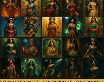Coffre principal de Bruja | Les 20 tirages PixelBruja | Méga lot d'art mural imprimable Catrina, déesse et céleste | Téléchargement instantané
