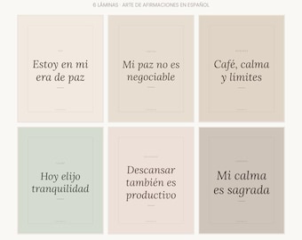 Spanish Affirmation Wall Art Set of 6 | Arte de Afirmaciones en Español | Estoy en Mi Era de Paz, Minimalist Latina Decor | Digital Download