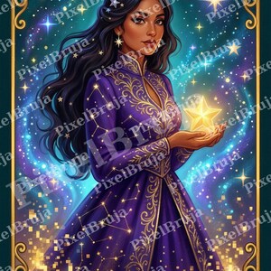 Ensemble d'impressions trio céleste Loteria | La Sirena La Luna La Estrella | Pixel Art Latina Bruja | Art populaire mexicain | Art mural en téléchargement numérique image 7