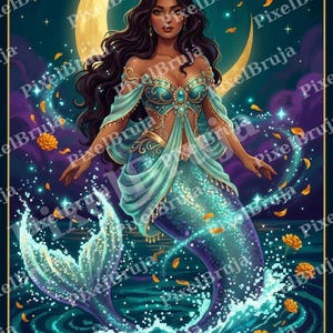 Ensemble d'impressions trio céleste Loteria | La Sirena La Luna La Estrella | Pixel Art Latina Bruja | Art populaire mexicain | Art mural en téléchargement numérique image 6