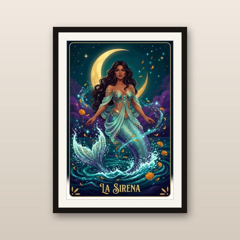 Ensemble d'impressions trio céleste Loteria | La Sirena La Luna La Estrella | Pixel Art Latina Bruja | Art populaire mexicain | Art mural en téléchargement numérique image 3