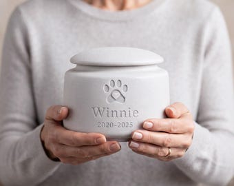Urne funéraire personnalisée en céramique pour animaux de compagnie, souvenir des cendres avec empreinte de patte de chat, cadeau de condoléances pour la perte d'un chien