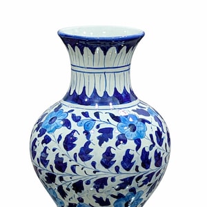 Hand-Painted Blue Pottery Vase | Blue White Floral Ceramic Home Decor