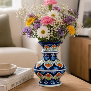 Hand-Painted Blue Pottery Vase | Multani Floral Ceramic Home Decor