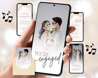 Engagement Invitation Card & Video: We're Engaged Card Printable, Minimalist Wedding Invitation Engagement Canva Editable (Digital Download)