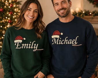 Personalized Name Santa Hat Sweatshirt, Vintage Holiday Crewneck, Matching Family Gift