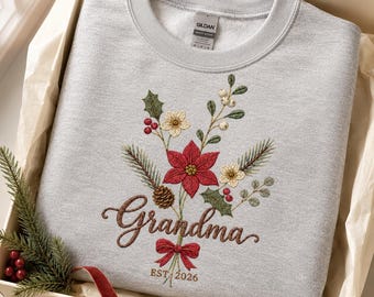 First Christmas as Grandma Sweatshirt, New Grandmother Gift, Poinsettia Crewneck, Est 2026