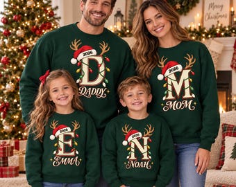 Personalized Family Christmas Sweatshirt, Custom Monogram, Matching 2026 Holiday Outfit for Adults and Kids