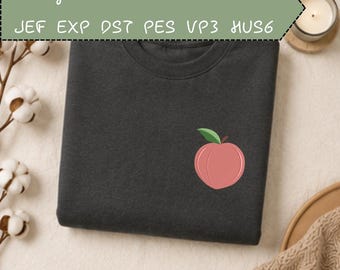 Schattig perzikborduurontwerp, minimalistisch perzikfruit-borduurbestand, esthetisch zomershirtontwerp, kawaii perzik PES zomertijd, png