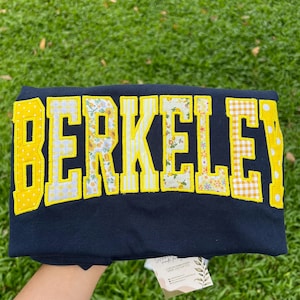 Custom College Applique Embroidered Sweatshirt, Personalized University Crewneck, Varsity Patchwork Sweatshirt, Preppy Campus Gift