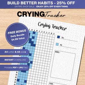 Crying Tracker Printable | Year In Pixels Mood Log PDF | Therapy Worksheet