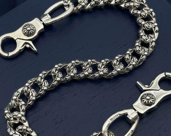 Gothic Silver Wallet Chain, Punk Biker Heavy Link Pants Chain, Edgy Cross Clasp Jewelry