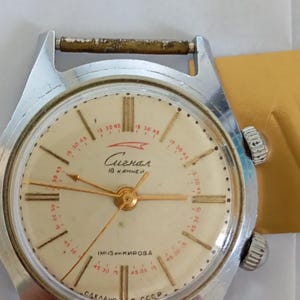 Vintage Sowjetunion Signal Alarm Uhr 18 Juwelen UDSSR Mechanische Armbanduhr Funktionieren Zustand