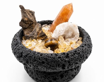 Citrine and Quartz Geode Crystal Crystal Bowl, Natural Lava Stone Prosperity Decor for Success, Metaphysical Home Decor Housewarming Gift