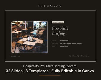 Hospitality Pre-Shift Briefing System | Canva | Staff Briefing Templates | Café Restaurant Manager | Editable Presentation