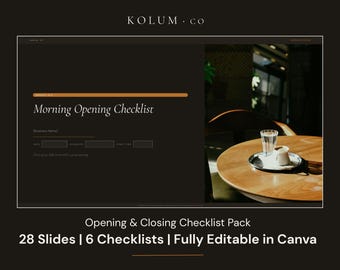Opening and Closing Checklist Pack | Canva | Daily Operations System | Hospitality Retail Franchise | Editable Templates