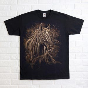 Camiseta caballo cósmico pintada a mano | Nebulosa espacio galaxia pieza única | Semental celestial | Regalo Motero hombre L