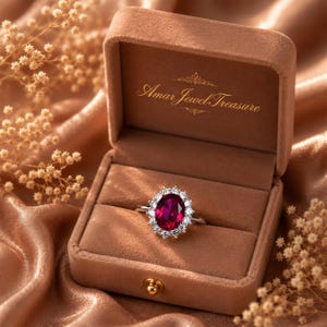 Vintage Oval Cut Ruby Engagement Ring, Diamond Bridal Ring, July Birthstone, Promise Solitaire Gift for Women