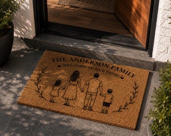 Gepersonaliseerde familiedeurmat | Aangepaste gezinswelkomstmat | Decoratie veranda | Housewarmingcadeau | Aangepaste achternaam deurmat | Cadeau gezin thuis