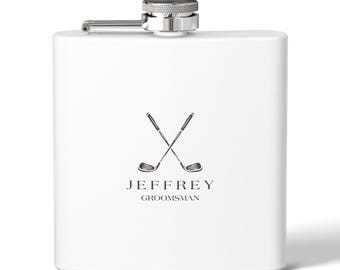 Personalized Gift Golf Clubs Flask | Stainless Steel 6oz, Groomsman Best Man Friend Wedding Party Gift for Him
