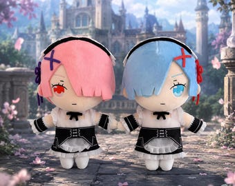 Anime Re:ZERO Rem Ram Plush Dolls 20cm, Cute Soft Stuffed Maid Doll Set, Kawaii Anime Plush Toy, Birthday Gift for Fans