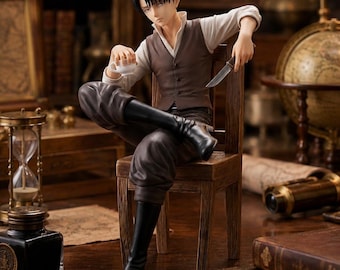 Figura de Levi Ackerman, estatua sentada de Attack on Titan, figura de anime de 19 cm, modelo coleccionable de resina, adorno de escritorio.