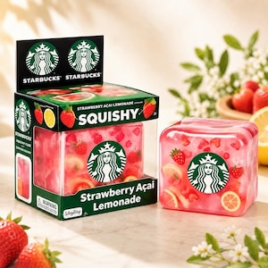 Viraler Erdbeer-Açaí-Limonaden-Quetschwürfel, langsam aufsteigendes sensorisches Stressspielzeug, niedliches Frucht-Fidget, Kawaii-Schreibtischspielzeug-Geschenk