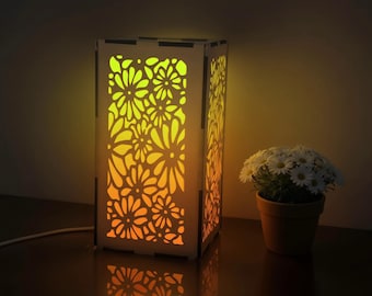 Gänseblümchen Light Box SVG, Blumenmuster aus Holz, 3-seitiges LED-Glühlampenmuster, Laser Cut Lightbox-Vorlage für CNC Cricut