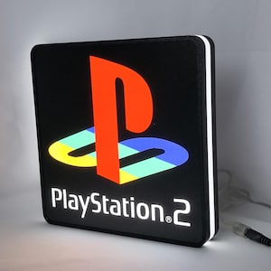 PlayStation 2 Lightbox, PS2 LED Lamp Sign, Retro Gaming Desk Accessories, Blue Console Room Decor, Gift for PS2 Gamer Fan