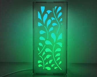 Botanical Vine Light Box SVG, Wooden LED Lamp File, Abstract Leaf Pattern Lightbox, Laser Cut Decor Template