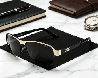 Audi Mens Polarized Sunglasses Metal Frame Driving Glasses UV Protection Classic Business Style Sun Glasses With Case Accessories Gift