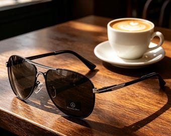 Occhiali da sole aviator classici con logo Mercedes-Benz, polarizzati, con protezione UV, confezione rigida di marca, occhiali da uomo di lusso