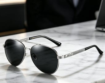 Luxury carved metal frame aviator polarized sunglasses UV400 anti-glare driving glasses, road trip and fishing gift.