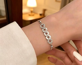 S925 Fine Sterling Silver Bangle Bracelet, Plain Matte Pure Silver Wristband, Hypoallergenic Vintage Silver Jewelry Gift For Her